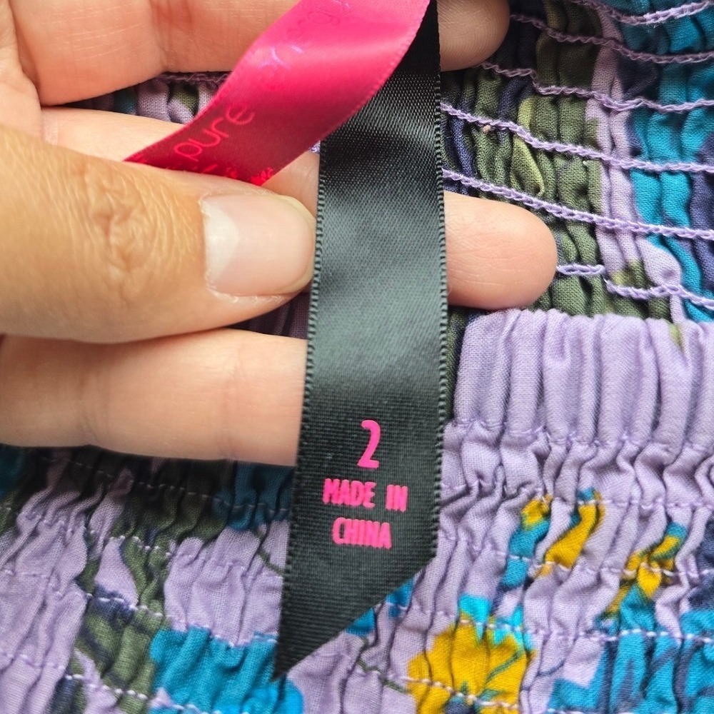 Floral Strapless Maxi Dress Size 2 Purple Blue Cotton vacation resortwear summer - Picture 6 of 7